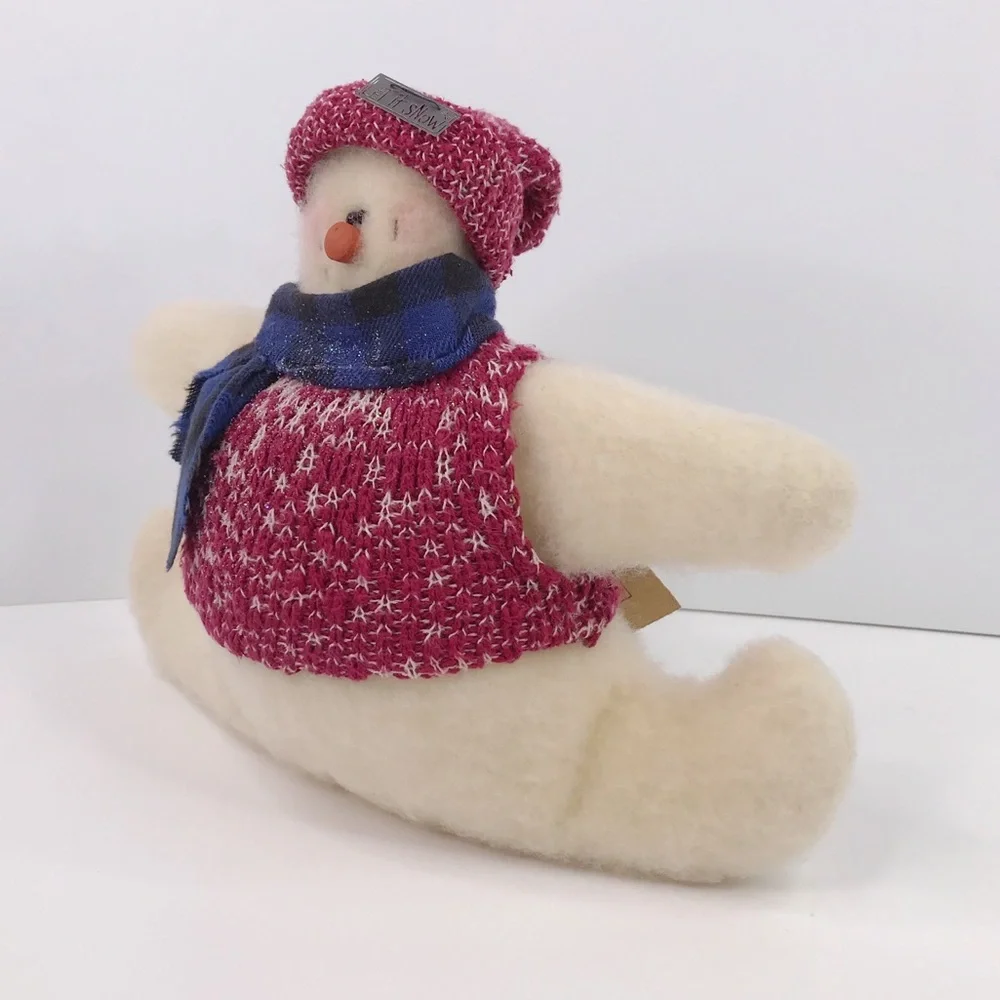Vintage Handmade Let It Snow Plush Snowman Sweater Muffler Stuffed Animal Decor